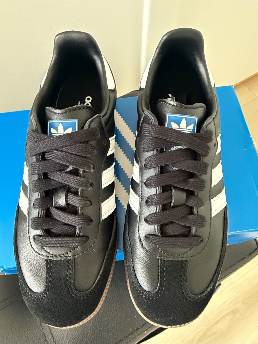 Adidas Big Kids Black Samba Sneakers with White Stripes